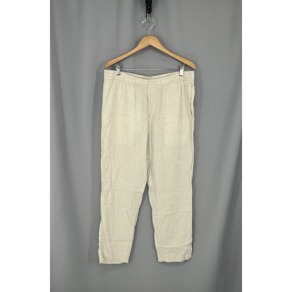 H&M Pants Mens Large Beige Linen Elastic Waist Chino Lightweight Casual